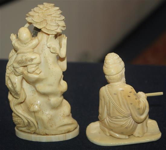 Three Japanese ivory okimono and a Chinese ivory figure, early 20th century, 8.5 - 18cm